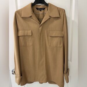 Silver Silk Classic Long Sleeve Large Cuff Tan Shirt Size 2XL